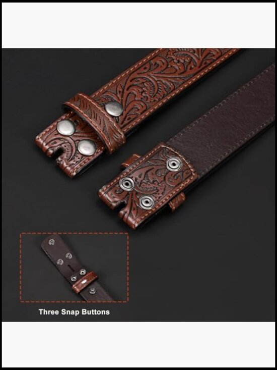 3 Pack Western Leather Belts Without Buckle, Adjustable Straps